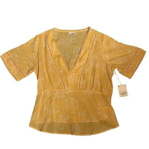 a.n.a Women’s Floral Yellow V-Neck Short Sleeve Blouse